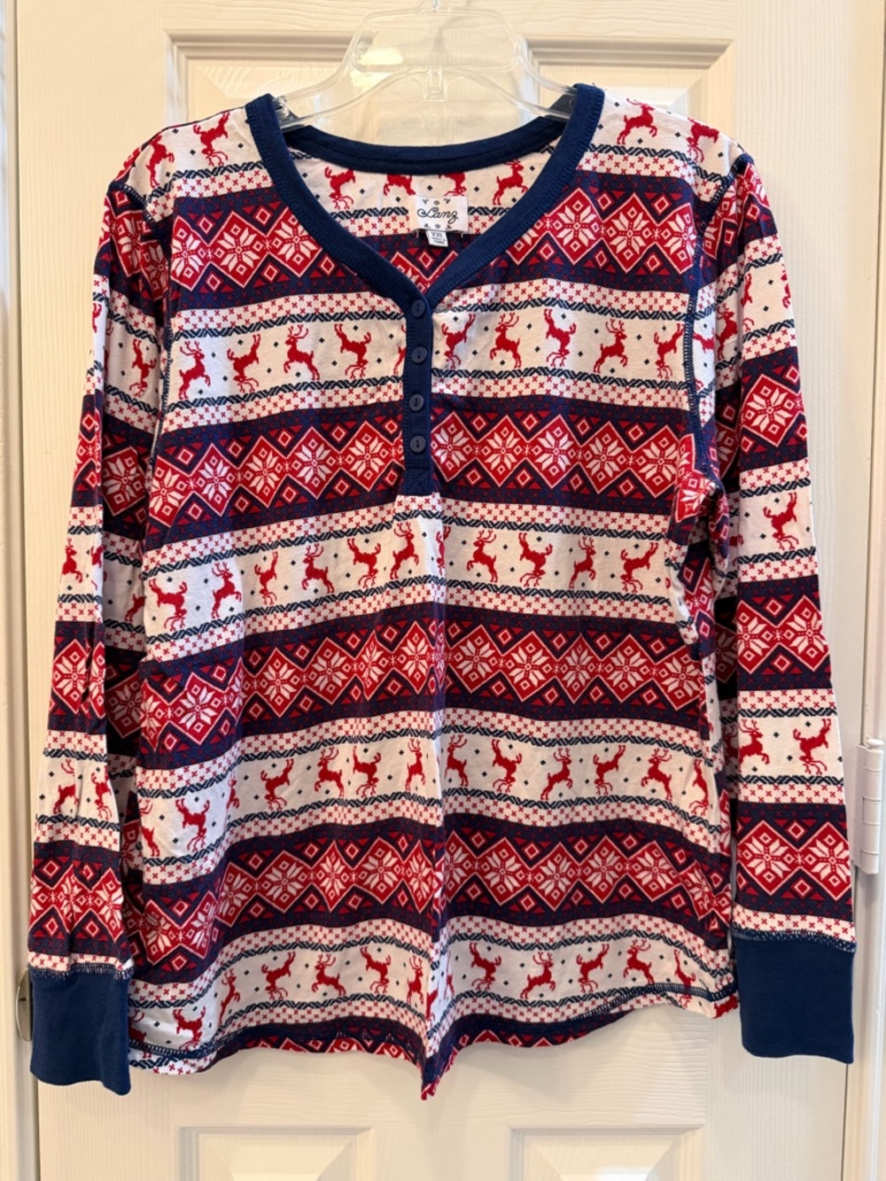 Lanz of Salzburg XXL 100% Cotton Reindeer Fair Isle Pajama Set Drawstring
